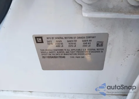 2016 Chevrolet Impala 1Lt from USA, damaged, VIN 2G1105SA2G9176340